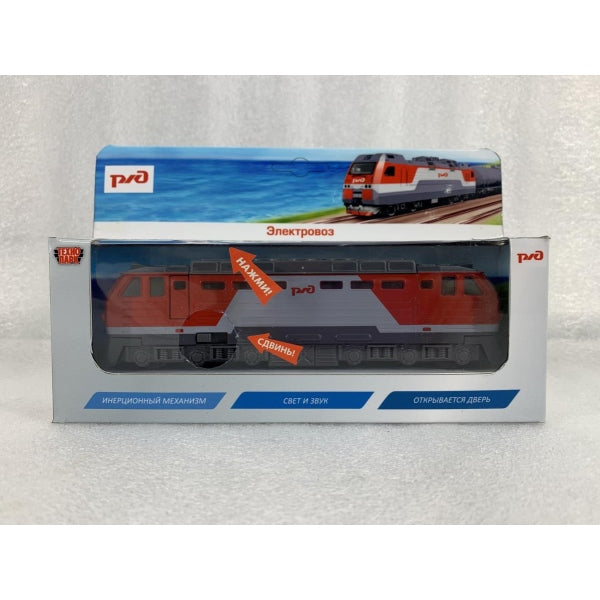 4611959402041 Модель металл свет-звук электровоз 19 см, двери, инерц, красно-серый, кор. Технопарк в