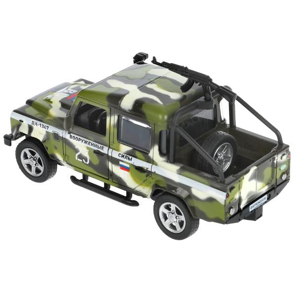 Машина металл свет-звук LAND ROVER DEFENDER PICКUP КАМУФЛЯЖ 12 см, двер,кор. Технопарк в кор.2*36шт