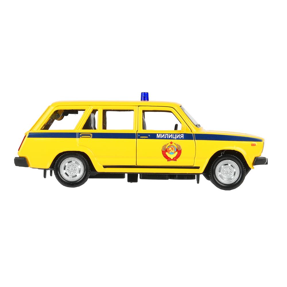 Машина металл свет-звук ВАЗ-2104 ЖИГУЛИ МИЛИЦИЯ 12 см,двери,желтый, кор. Технопарк в кор.2*36шт
