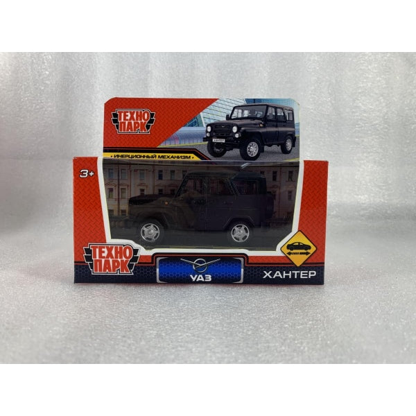 Машина металл UAZ ХАНТЕР длина 10,5 см, инерция, МАТОВЫЙ черный, кор. Технопарк в кор.2*36шт