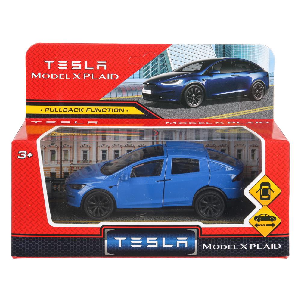 Машина металл tesla model x plaid 12 см, двери, синий, кор. Технопарк в кор.2*36шт