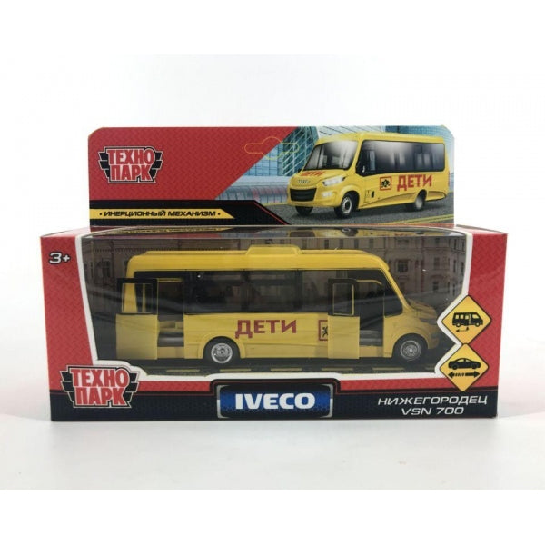 DAILY-15CHI-YE313541 Машина металл АВТОБУС IVECO DAILY VSN-700 ДЕТИ 15 см, двери, инерц, кор. Техноп