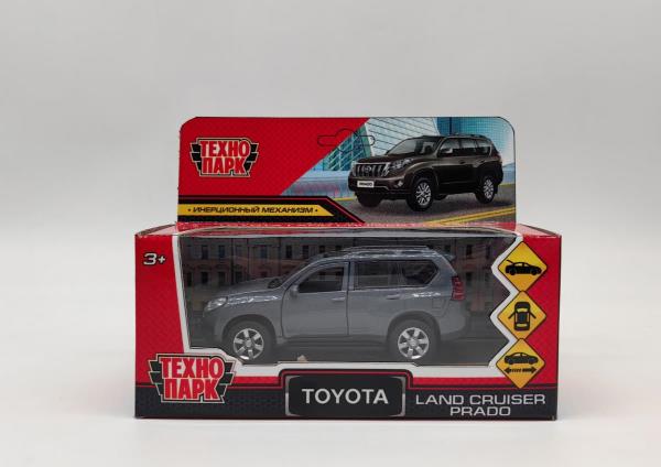 Машина металл TOYOTA PRADO длина 12 см, двери, багаж, инерц, серый, кор. Технопарк в кор.2*36шт