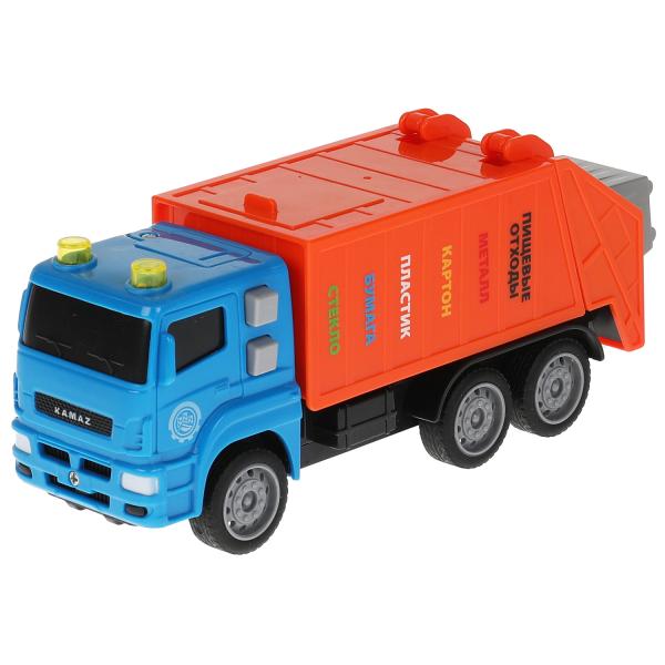 Машина пластик свет-звук KAMAZ МУСОРОВОЗ 17 см, бачок, инерц, син, кор. Технопарк в кор.2*36шт