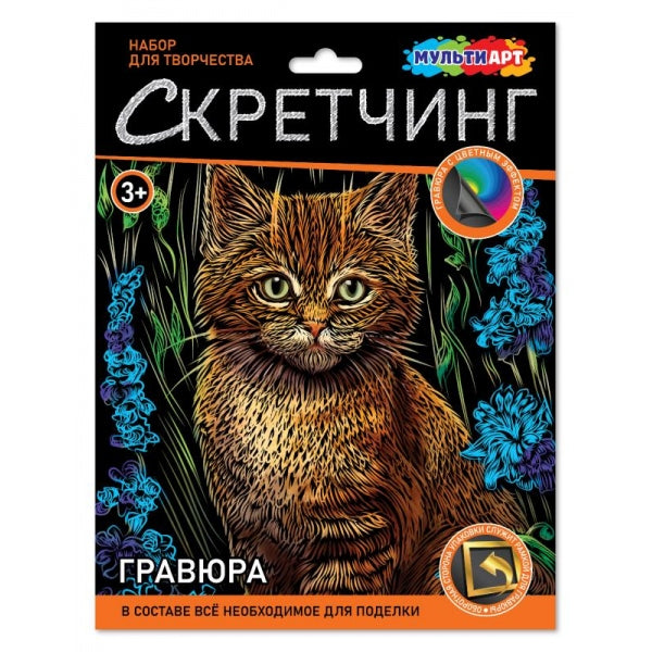 Скретчинг гравюра 18*24 см котик в цветах МУЛЬТИ АРТ в кор.120шт