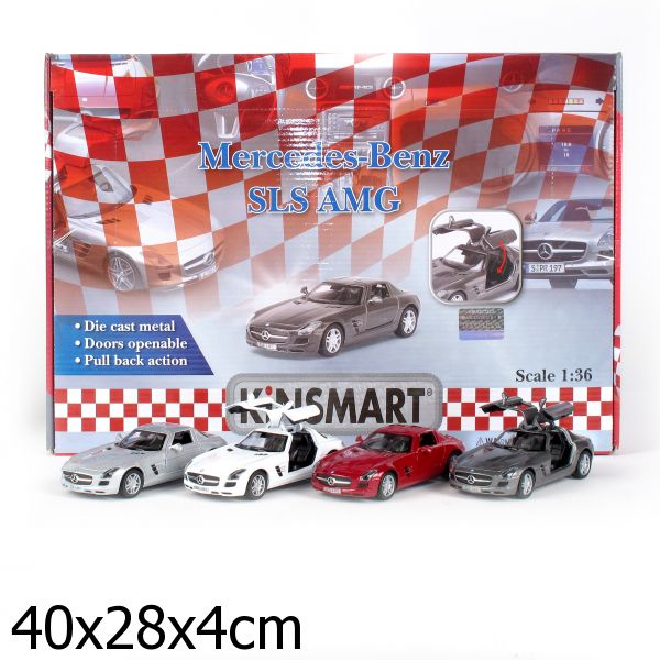 МАШИНА MERCEDES-BENZ SLS AMG МЕТАЛЛ. ИНЕРЦ. 1:36 ОТКРЫВ. ДВЕРИ В ДИСПЛЕЕ УП-12ШТ в кор.2*6уп