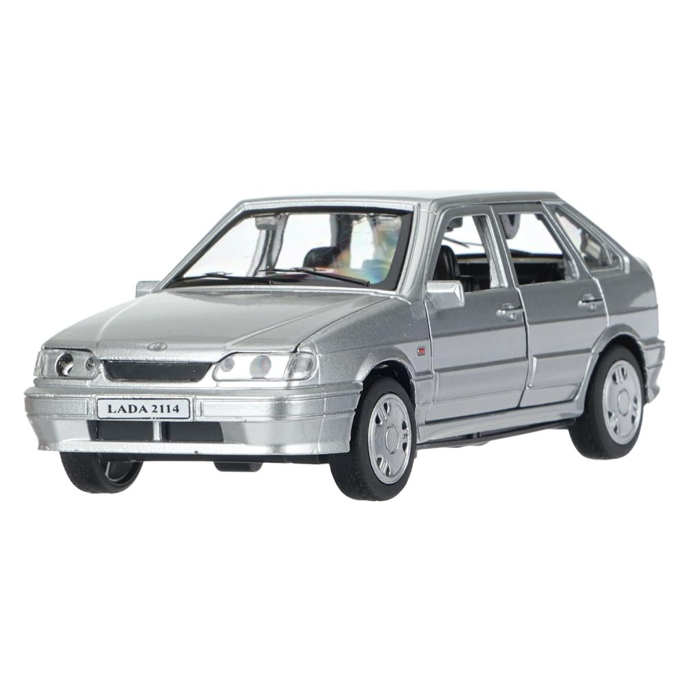 Машина металл ваз LADA 2114 15 см,св-з,откр 4 дв,баг,кап,инер,серебрист,кор. Технопарк в кор.2*36шт