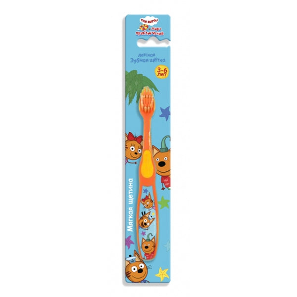 Зубная щетка фигурная для детей Три Кота оранжевая MASTER DENT в кор.24*12шт