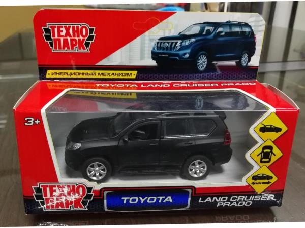 Машина металл TOYOTA PRADO матовая 12 см, двери, багаж, инерц, черный, кор. Технопарк в кор.2*36шт