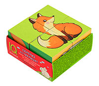 Игра настольная. IQ кубики. 4 кубика в поддончике. Лесные животные. 2+