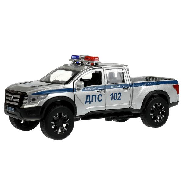 Машина металл свет-звук NISSAN TITAN ПОЛИЦИЯ 12,5 см, двери, баг, инер, кор. Технопарк в кор.2*36шт