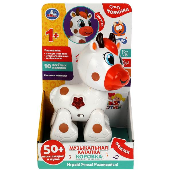 Музыкальная каталка коровка КОТЕ ТВ 50 песен,загадок,звуков.свет.кор.бат. Умка в кор.48шт