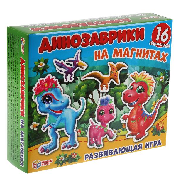 Развивающая игра на магнитах в коробке, 16 элементов, "Динозаврики." Умные игры. в кор.7шт