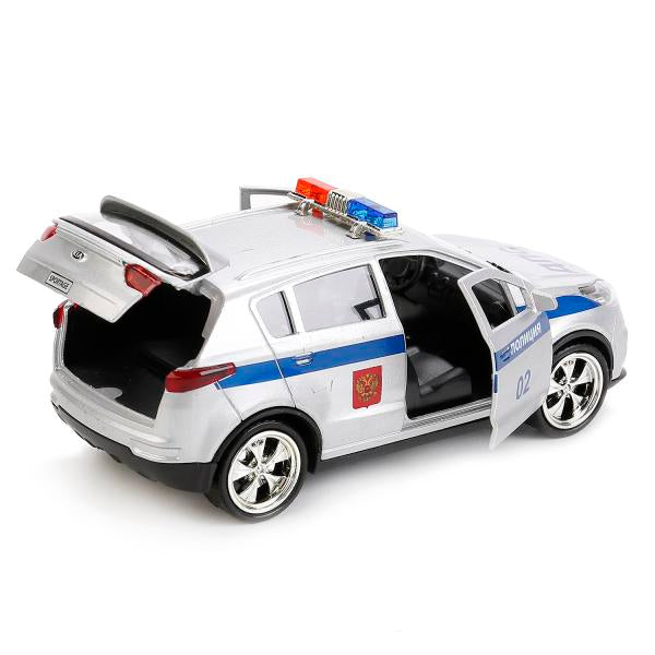 SPORTAGE-POLICE 239544 МАШИНА "ТЕХНОПАРК" МЕТАЛЛ. ИНЕРЦ. KIA SPORTAGE ПОЛИЦИЯ 12СМ, ОТКРЫВ. ДВЕРИ