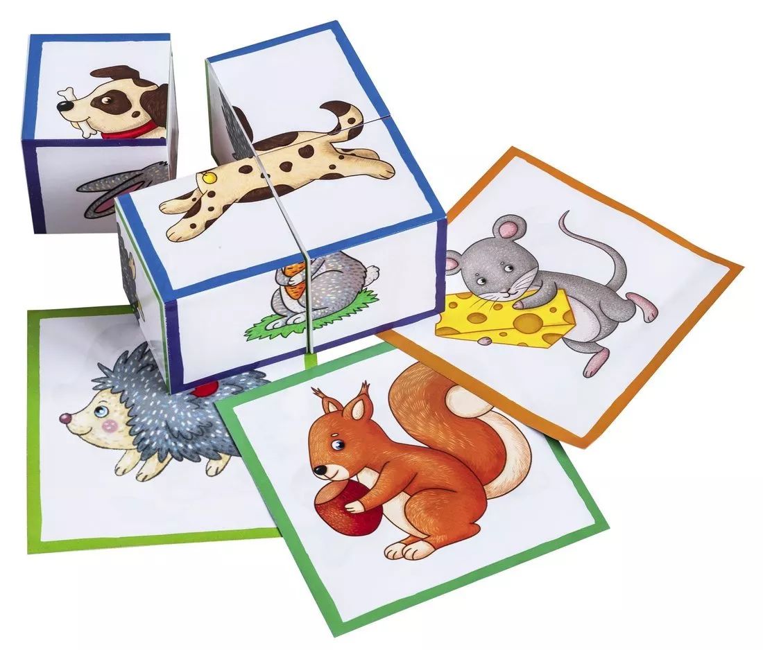 Игра настольная. IQ кубики. 4 кубика в поддончике. Кто что любит. 2+