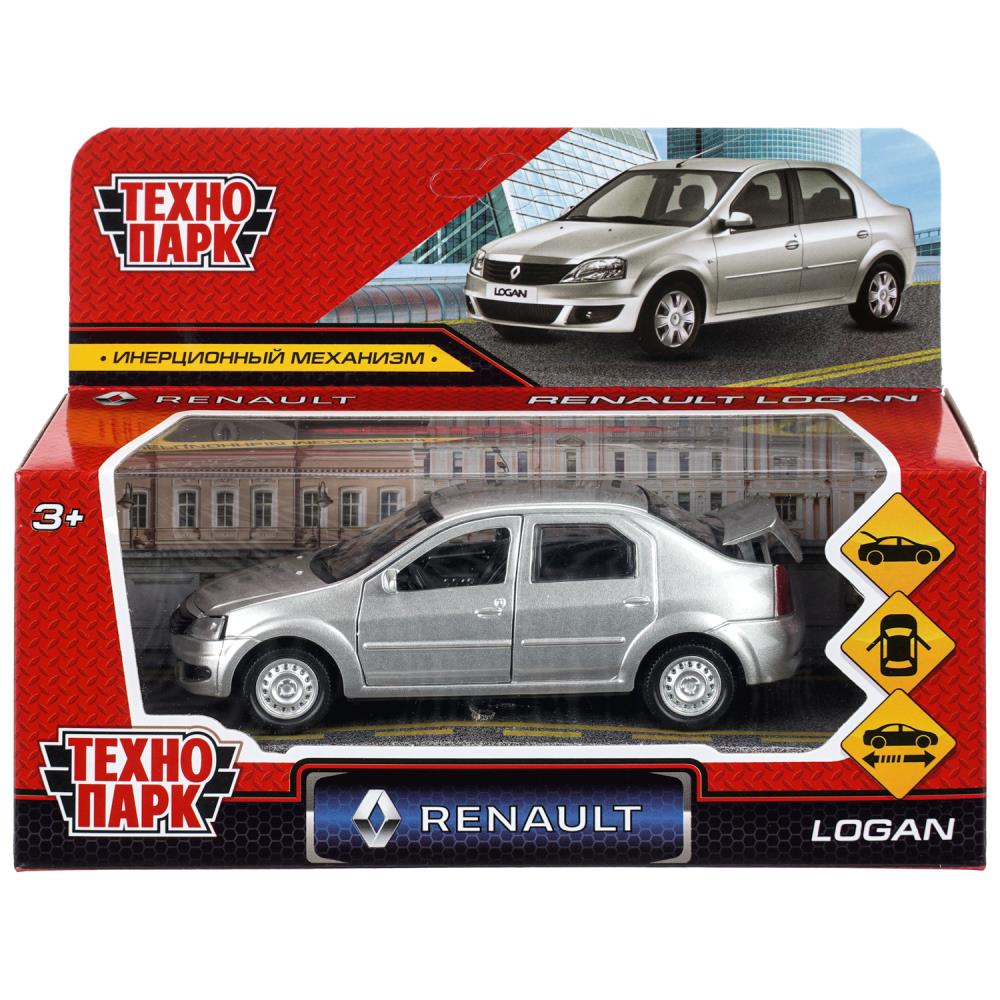 Машина металл RENAULT LOGAN длина 12 см, двери, багаж, серебристый, кор. Технопарк в кор.2*36шт