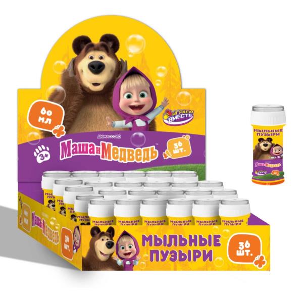 Мыльные пузыри Маша и Медведь 60мл, дисп.23*23*11см ИГРАЕМ ВМЕСТЕ уп-36шт в кор.6уп