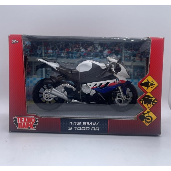 Модель металл BMW s1000rr МОТОЦИКЛ, 17 см, вращающийся руль, подвеска Технопарк в кор.24шт