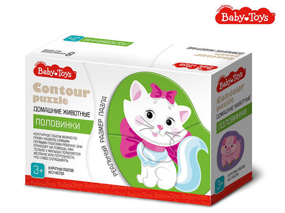 Пазлы контурные Половинки "Домашние животные" Baby Toys (8 карт. 16 эл)