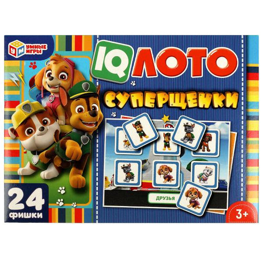 IQ лото Суперщенки. Коробка 138*189*32мм. 24 пластиковые фишки. Умные игры в кор.24шт