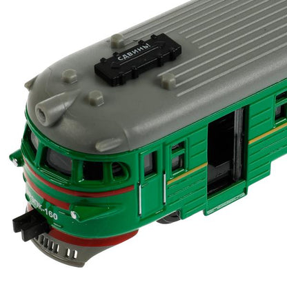 COMTRAIN-19SL-GN Модель металл свет-звук ЭЛЕКТРИЧКА длина 19 см, двери, инерц, зеленый, кор. Технопа