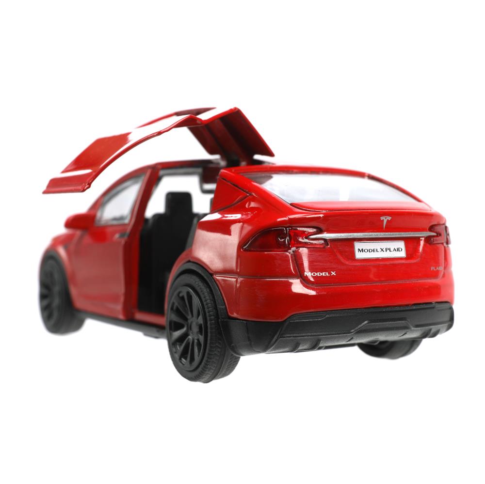 Машина металл tesla model x plaid 12 см, двери, красн, кор. Технопарк в кор.2*36шт