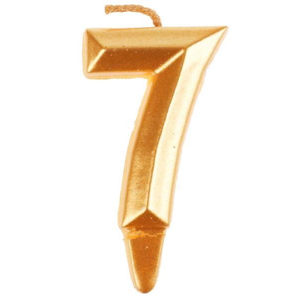 Свеча для торта, цифра "7", золото, блистер,с днем рождения ЧУДО ПРАЗДНИК в кор.48шт
