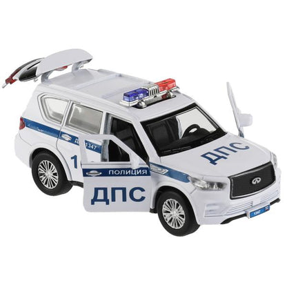 QX80-12POL-WH326501 Машина металл INFINITI QX80 ПОЛИЦИЯ, 12,5 см, двери, баг., инер, белый, кор. Тех