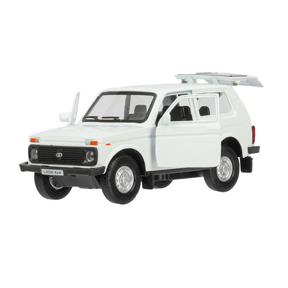 Машина металл LADA 4x4 длина 12 см, двери, багаж, инерц, белый, кор. Технопарк в кор.2*36шт