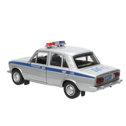 Машина металл свет-звук LADA ВАЗ-2106 13 cm,ПОЛИЦИЯ серебряный кор.технопарк Технопарк в кор.2*36шт