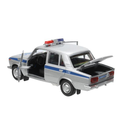 Машина металл свет-звук LADA ВАЗ-2106 13 cm,ПОЛИЦИЯ серебряный кор.технопарк Технопарк в кор.2*36шт