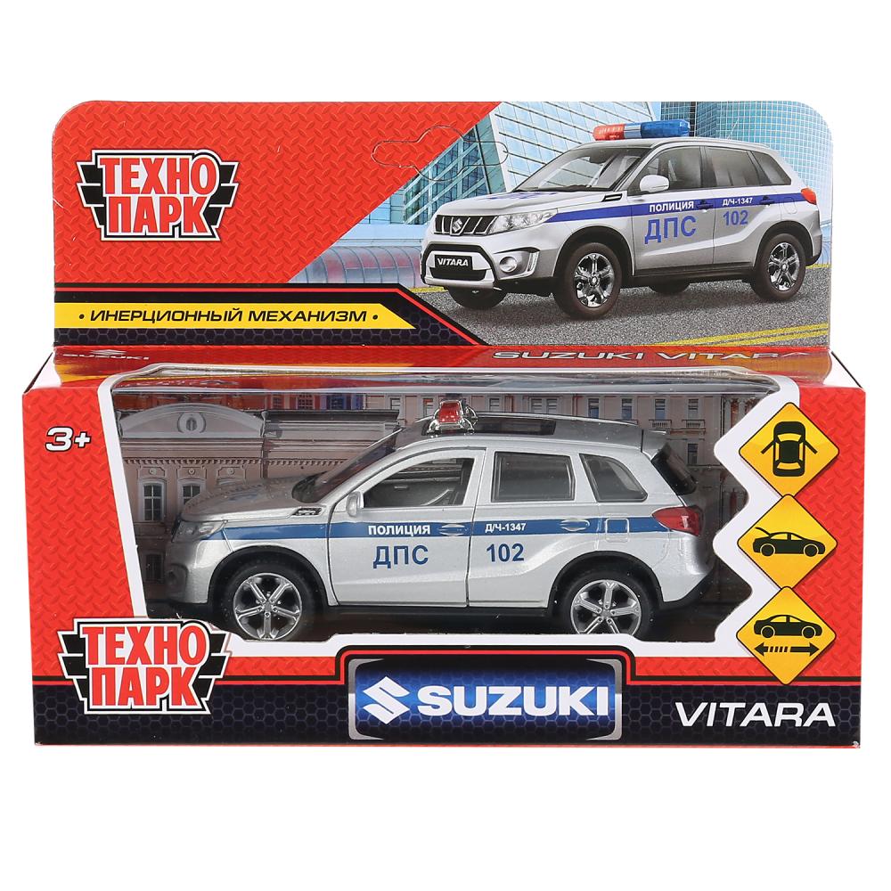 Машина металл SUZUKI VITARA ПОЛИЦИЯ 12 см, двери, багаж, серебр, в кор. Технопарк в кор.2*36шт