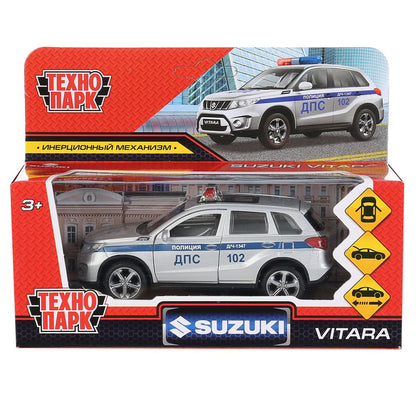 Машина металл SUZUKI VITARA ПОЛИЦИЯ 12 см, двери, багаж, серебр, в кор. Технопарк в кор.2*36шт