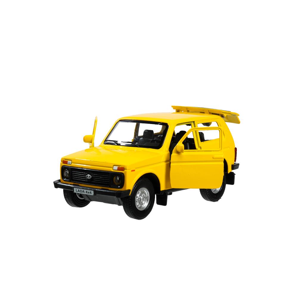 Машина металл LADA 4x4 12 см, двери, багаж, инерц, желтый, кор. Технопарк в кор.2*36шт