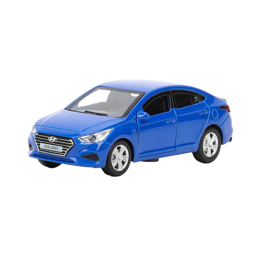 Машина металл HYUNDAI SOLARIS, 12 см, двери, багажн, инерц, синий, кор. Технопарк в кор.2*36шт