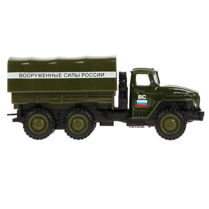 Машина металл УРАЛ 4320 БОРТОВОЙ 12 см, инерц., съемный тент, зеленый, кор. Технопарк в кор.2*96шт