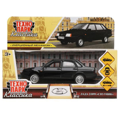 Машина металл LADA-21099 "СПУТНИК" 12 см, двери, багаж, инерц, черный, кор. Технопарк в кор.2*36шт