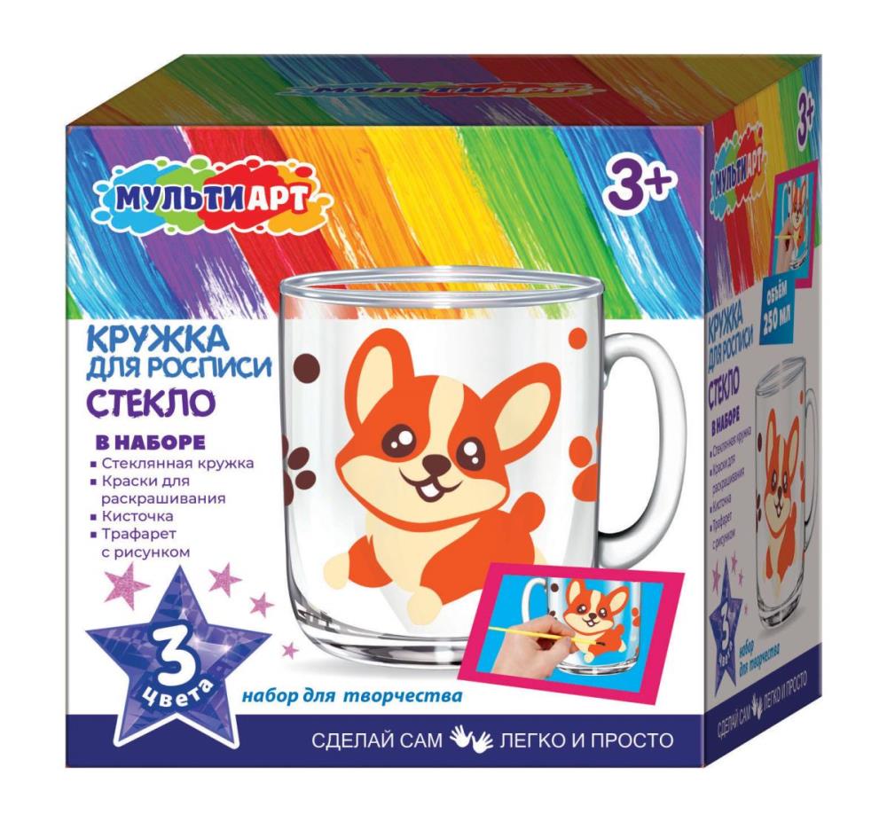 Набор д/дет тв-ва стеклянная кружка для росписи корги МУЛЬТИ АРТ в кор.30шт