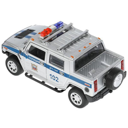 Машина металл свет-звук HUMMER H2 PICKUP ПОЛИЦИЯ 12 см, двери, багажн, кор. Технопарк в кор.2*36шт