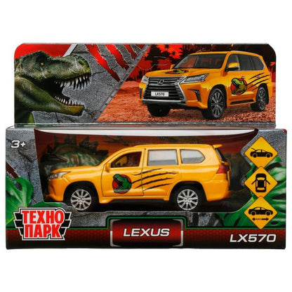 Машина металл LEXUS LX570 ДИНОЗАВРЫ 12 см, двери, багаж, инерц, желтый, кор. Технопарк в кор.2*36шт