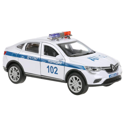 Машина металл свет-звук RENAULT ARKANA ПОЛИЦИЯ 12 см, двери, багаж, кор. Технопарк в кор.2*36шт