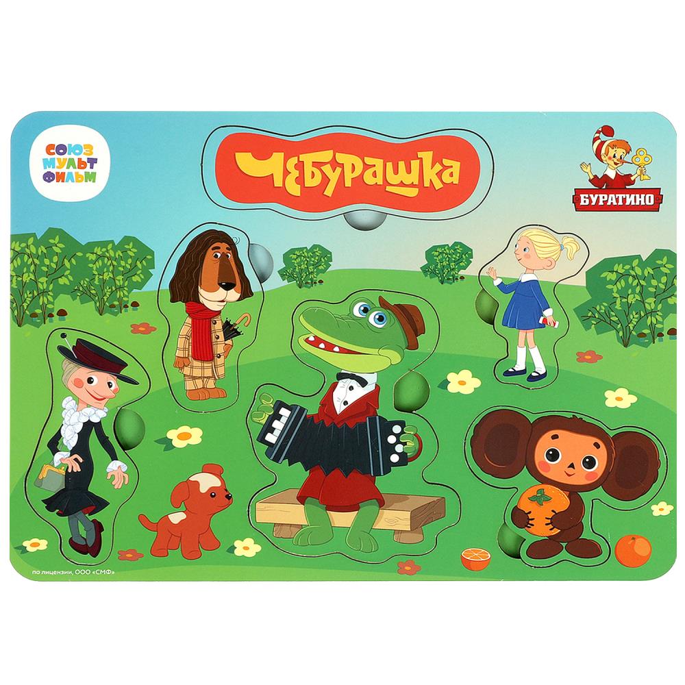 Игрушка деревянная рамка-вкладыш без ручек СОЮЗМУЛЬТФИЛЬМ 23*17 см,термопак Буратино в кор.20шт