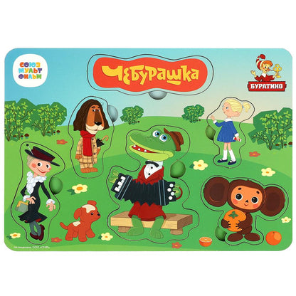 Игрушка деревянная рамка-вкладыш без ручек СОЮЗМУЛЬТФИЛЬМ 23*17 см,термопак Буратино в кор.20шт
