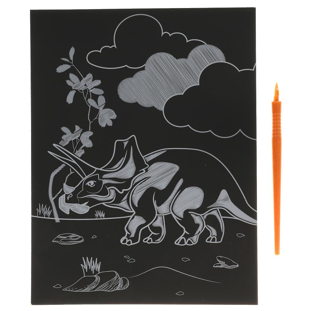 MultiArt. Гравюра "Динозавр" 18х24 см золотая в конверте арт.100SCRATCHART-GOLD-DINO1