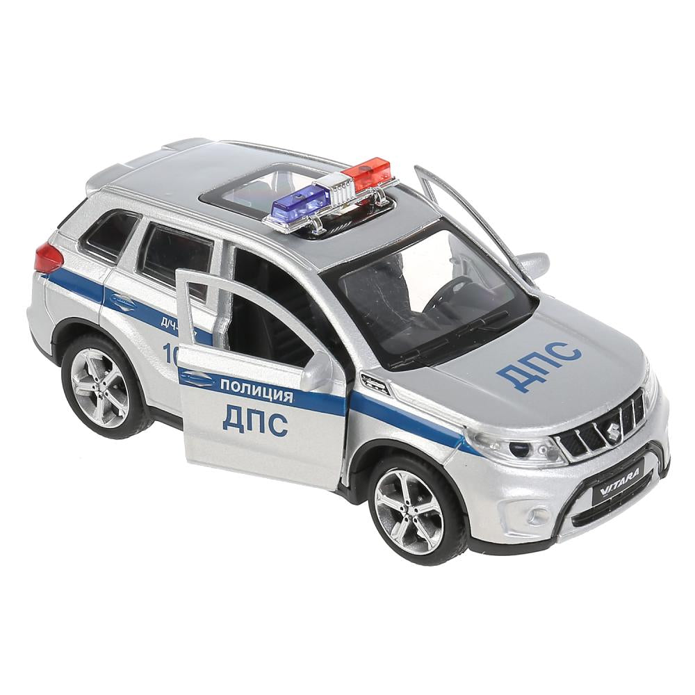Машина металл SUZUKI VITARA ПОЛИЦИЯ 12 см, двери, багаж, серебр, в кор. Технопарк в кор.2*36шт