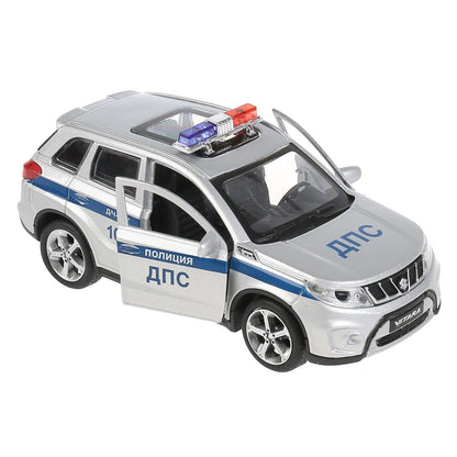 Машина металл SUZUKI VITARA ПОЛИЦИЯ 12 см, двери, багаж, серебр, в кор. Технопарк в кор.2*36шт