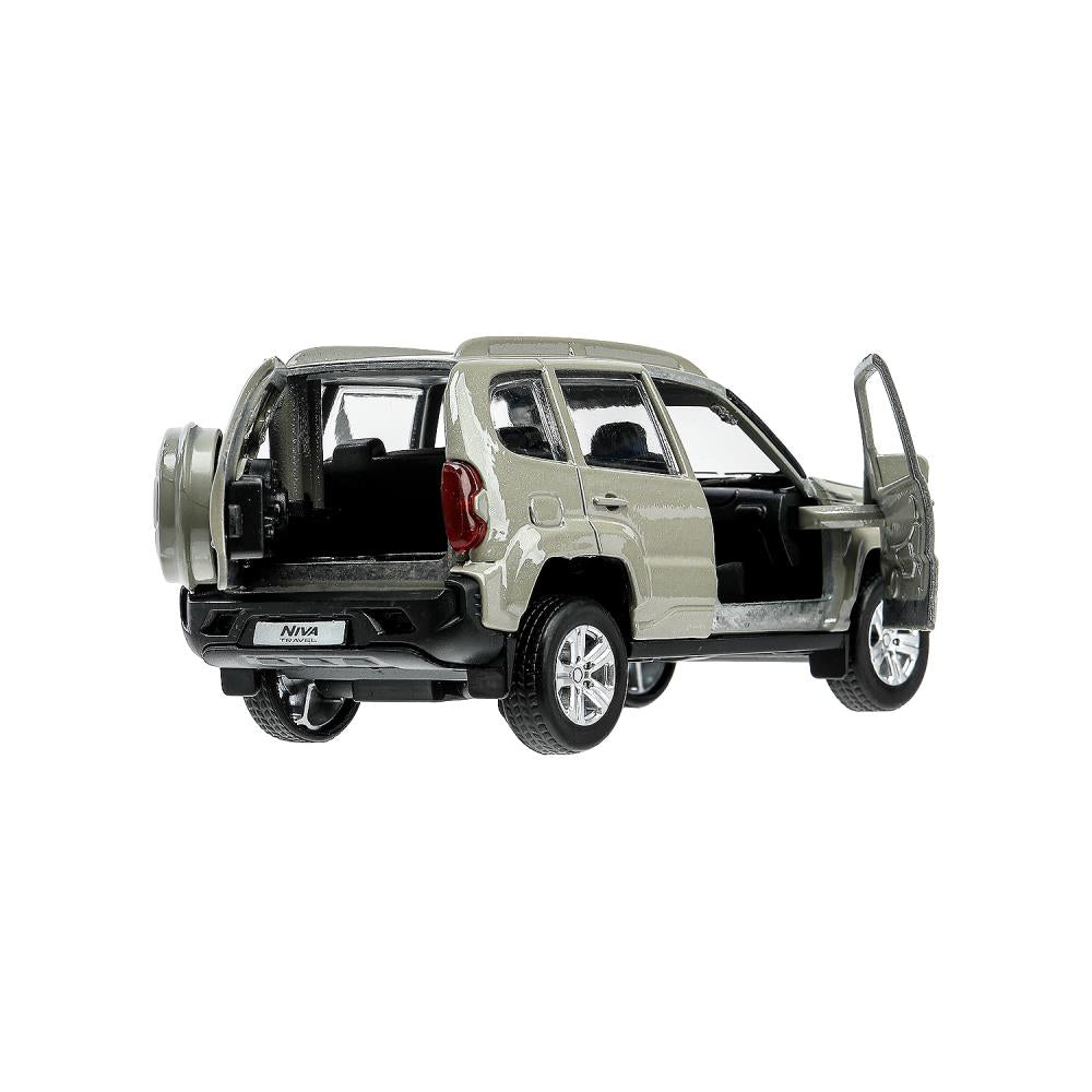 Машина металл LADA NIVA travel 12 см, двери, инер,серый, кор. Технопарк в кор.2*36шт