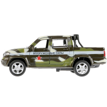 ТМ Технопарк. Машина металл "UAZ PICKUP ВОЕННЫЙ", длина 12 см, откр дв, багаж, инерц. в кор.2*36шт