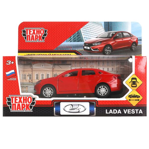 Машина металл LADA vesta 11,5 см, двери, багаж, красный, кор. Технопарк в кор.2*36шт