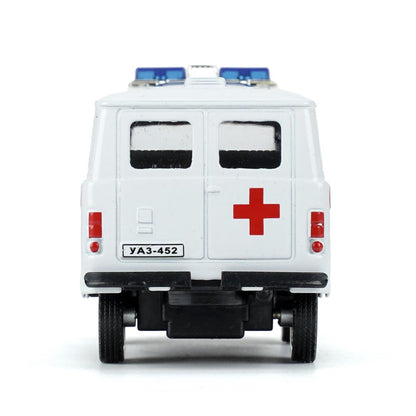 Машина металл свет-звук уаз-452 "буханка" СКОРАЯ 10,5 см, двери, инерц, кор. Технопарк в кор.2*36шт